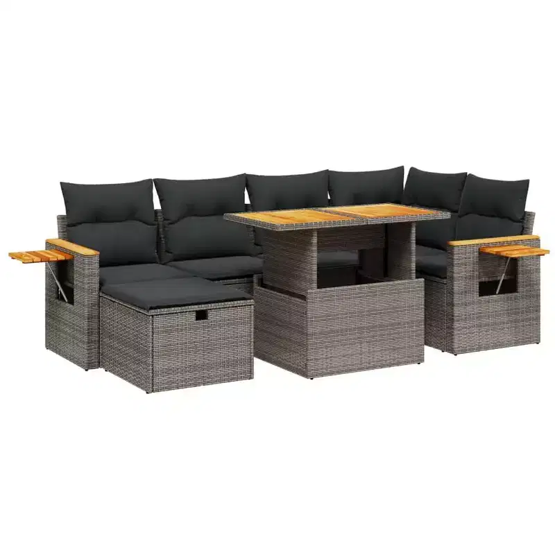 vidaXL 7 Piece Patio Sofa Set with Cushions, Poly Rattan Modular Outdoor Sectional, Multiple Colors and Models