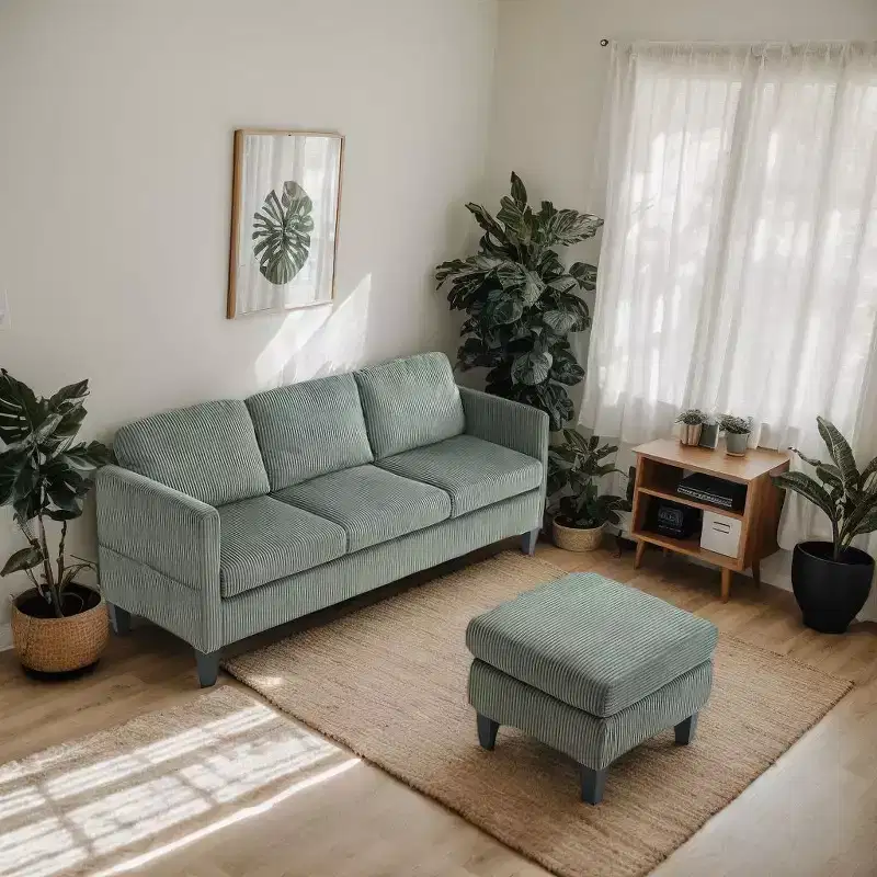 L-shaped velvet sofa