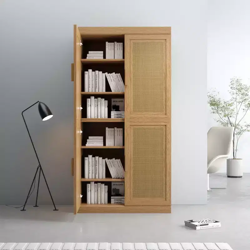 62x31x16 Wood Grain Buffet Cabinet with Breathable Rattan Doors and Adjustable Shelves
