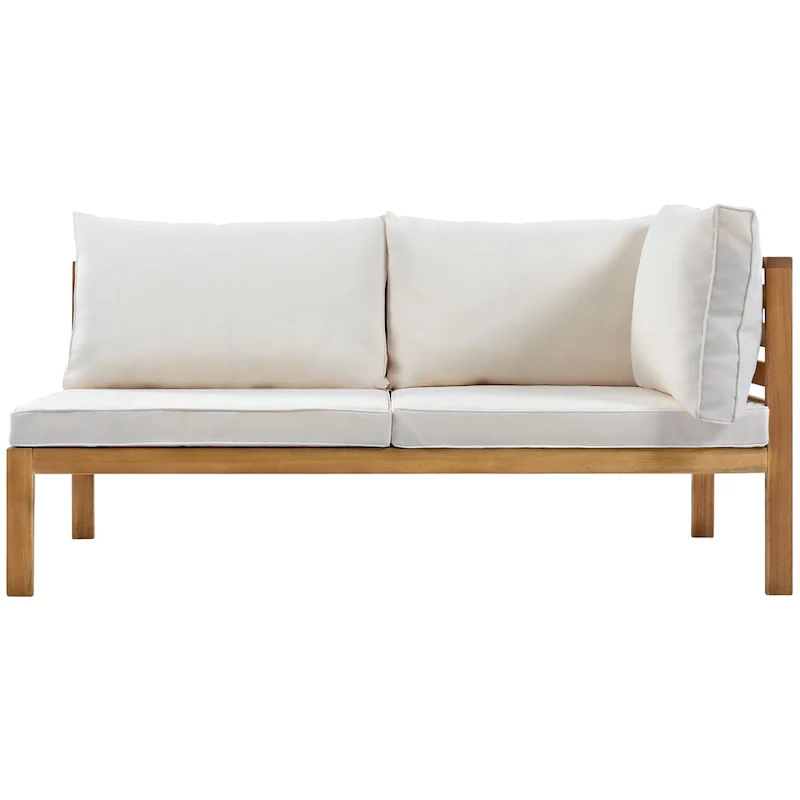 4-Piece Acacia Wood L-Shaped Sectional Sofa Set with Table