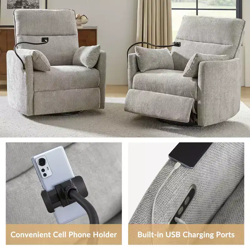 Julius 38 Power Rocking Swivel Nursery Recliner with USB | HULALA HOME