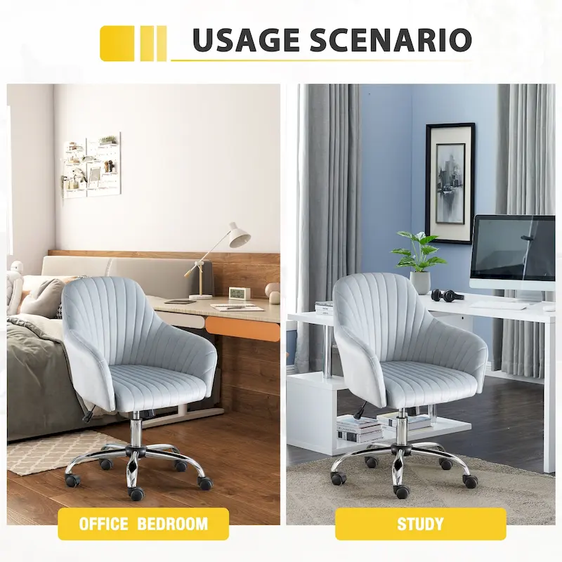 Modern Velvet Office Leisure Chair with Adjustable Height and Casters