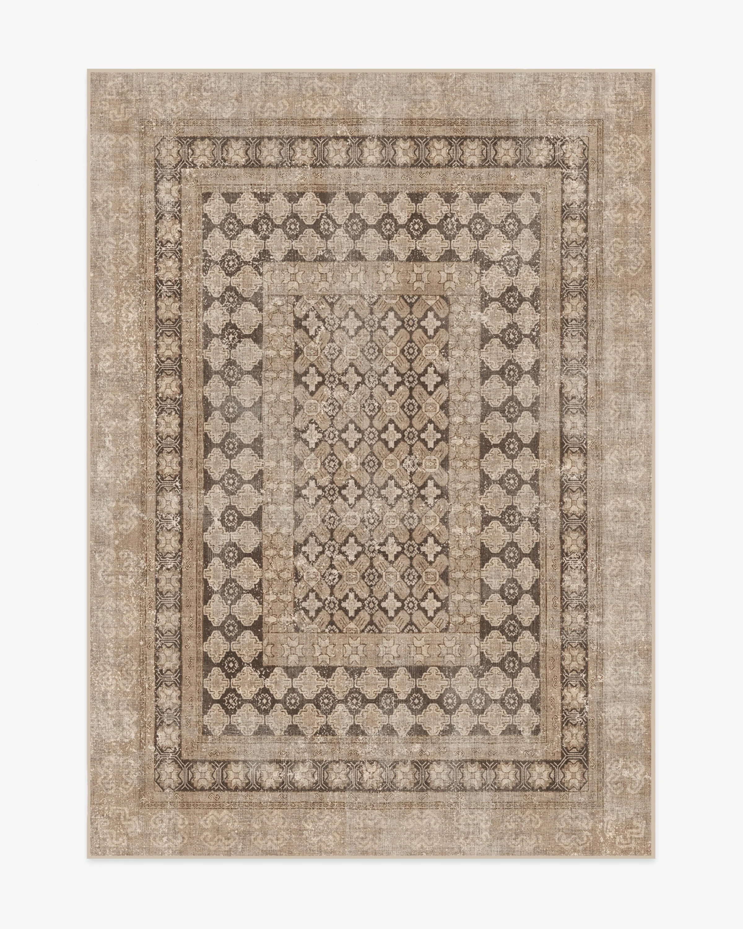 European Vintage Flatwoven Rug with Washable Rose Gold Cafe-Inspired Distressed Design for Living Room & Bedroom