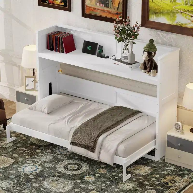 Clihome Twin XL Size Murphy Bed with Desk,and USB Charging Station