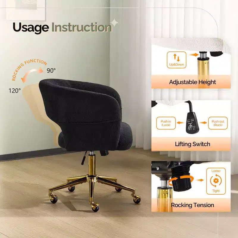 | 25.1 Inch Velvet Ring Backrest Swivel Office Chair