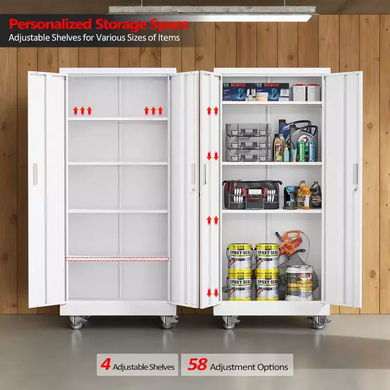 70.8 White Tool Storage Cabinet With Wheels