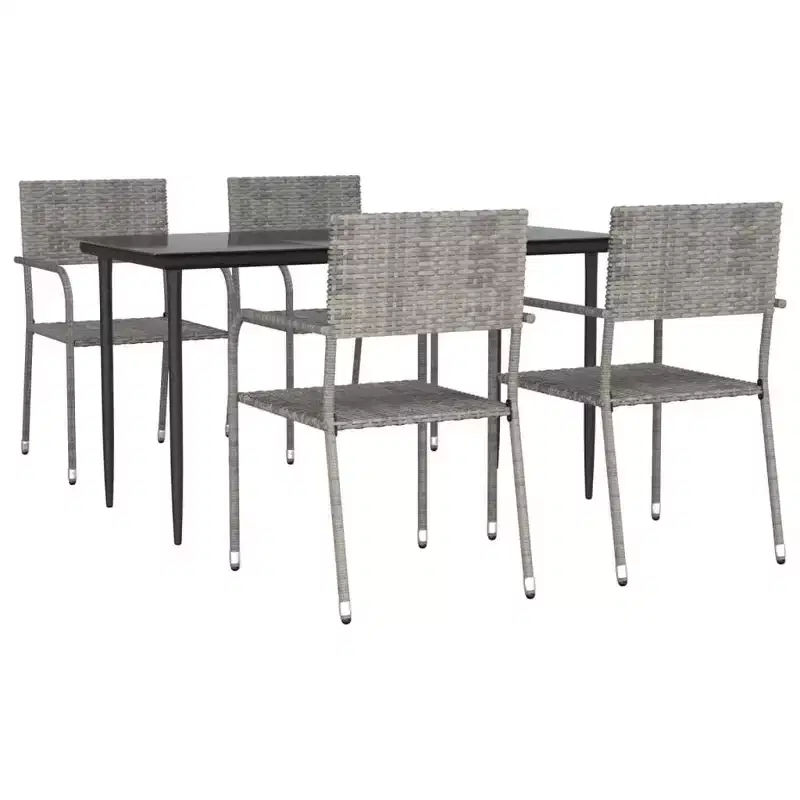 vidaXL Garden Dining Set Grey and Black Poly Rattan, Steel, Tempered Glass - 55.1 Table Length 4 Items