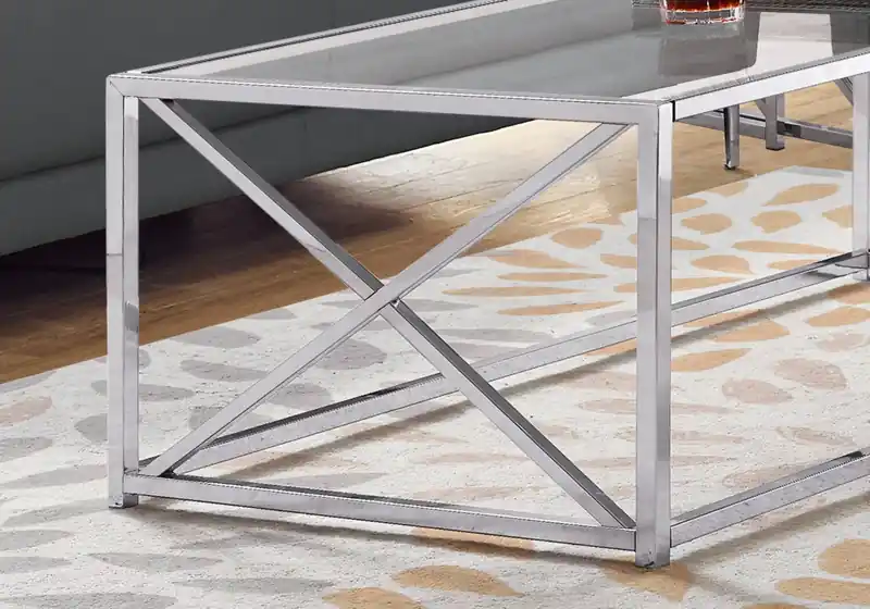 44 Modern Glass Top Coffee Table - Chrome with Metal Base