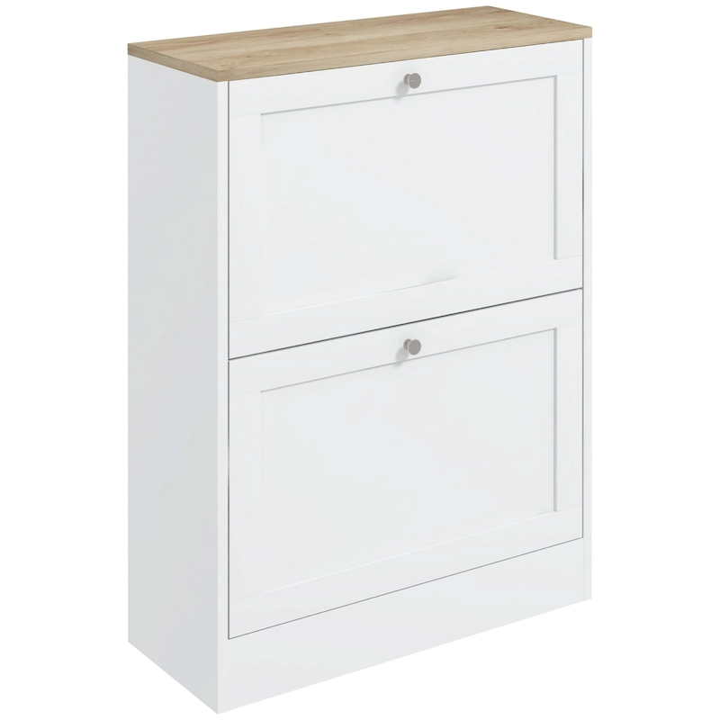 Slim Shoe Cabinet for Entryway, Hidden Shoe Storage Cabinet with 2 Flip Drawers and Adjustable Shelves for 12 Pairs of Shoes