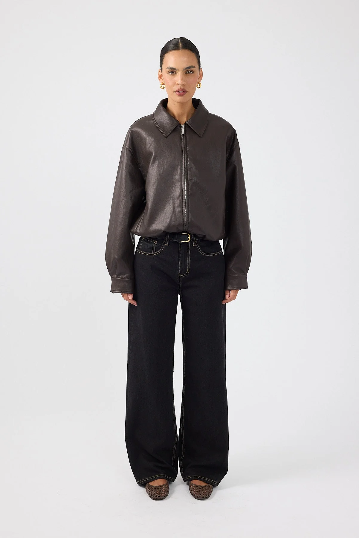 Bubble PU Bomber Jacket Brown
