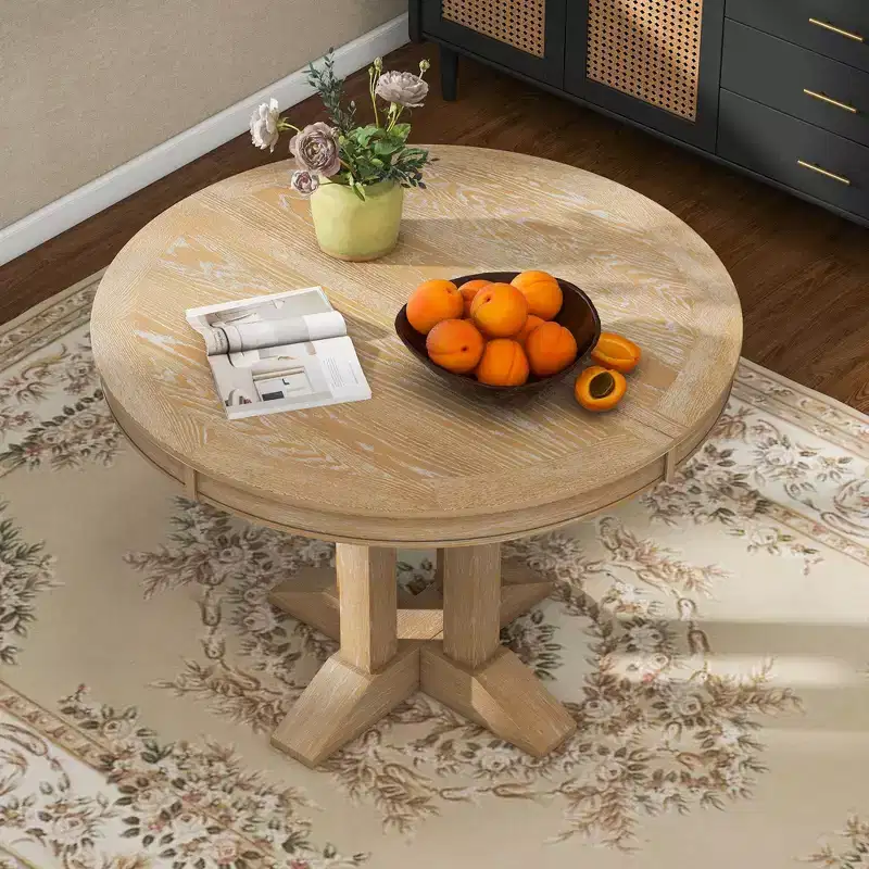 Okak 56IN Farmhouse Extendable Round Dining Table, Round Table with Heavy Pedestal, Folding Table for Kitchen, Dining Room