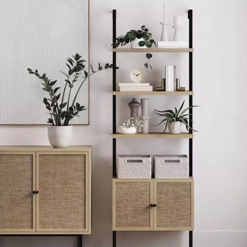 73 3 Tier Rattan Ladder Bookshelf with Storage - Nathan James