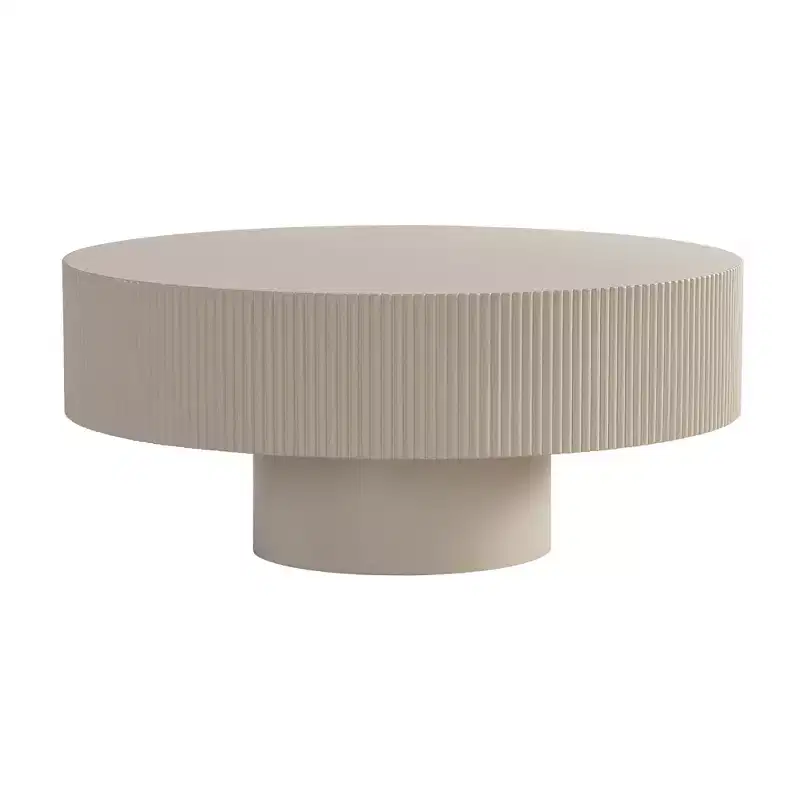Maxax White Modern Round Coffee Table, 34.25 Wooden Drum Center Table.Contemporary Accent Coffee Table for Living Room, Apartment, Office