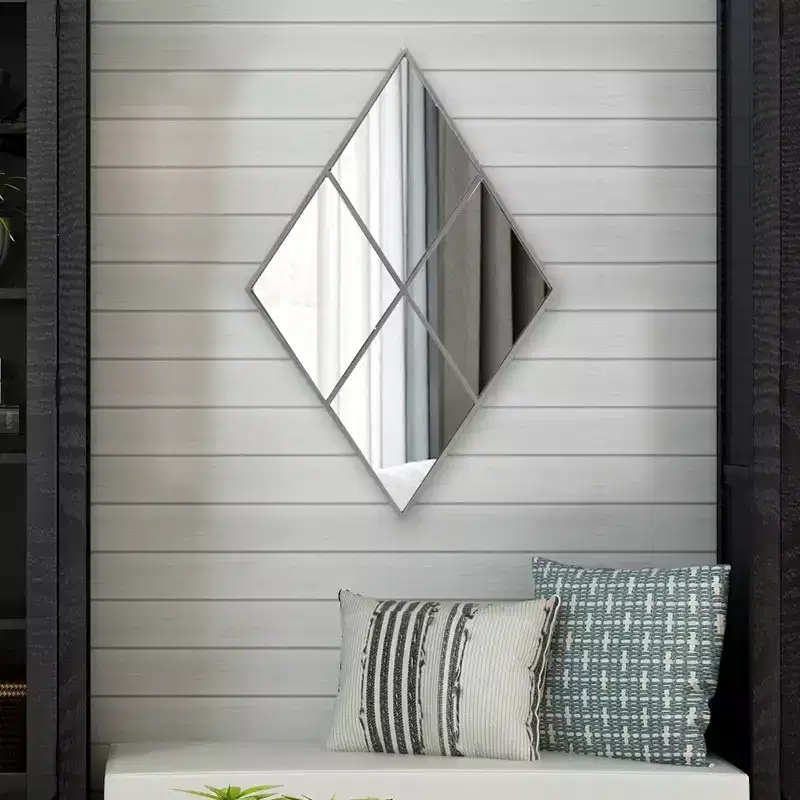 Diamond Shaped Wall Mirror with Metal Frame, 35.5