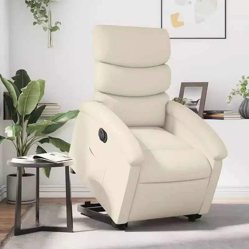 vidaXL Electric Recliner/Lift Chair in Cream Faux Leather - Motorized Armchair with Power Lift/Recline, Side Pocket, Stable Frame for Elderly