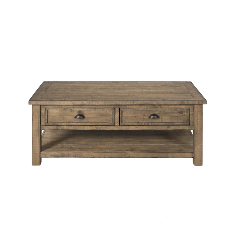 Solid Wood 2-Drawer Coffee Table – Coastal Farmhouse Style
