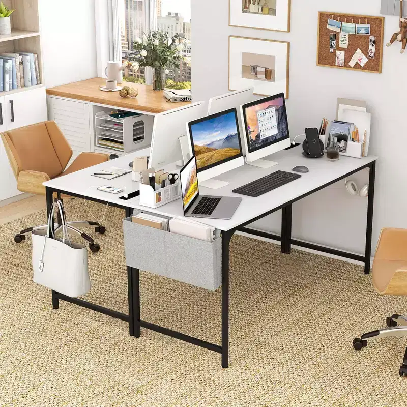 /4/6 Meeting Room Desk with Charging Station & Headphone Hook Metal Frame White
