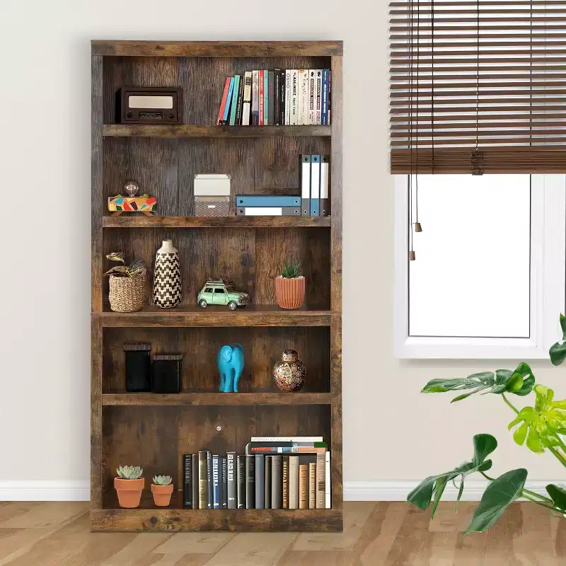 BestMassage 5 Tier Wooden Bookshelf Bookcase and Easy Access for Living Room Bedroom Office, Brown