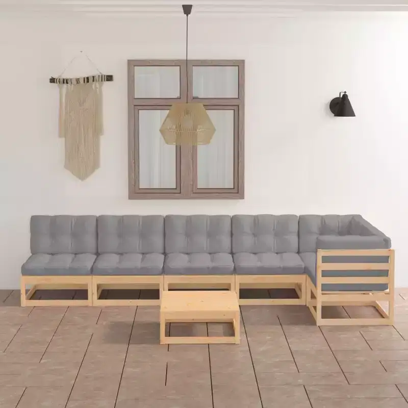 vidaXL Garden Lounge Set Gray, Pine Solid Pine Wood, Polyester Large