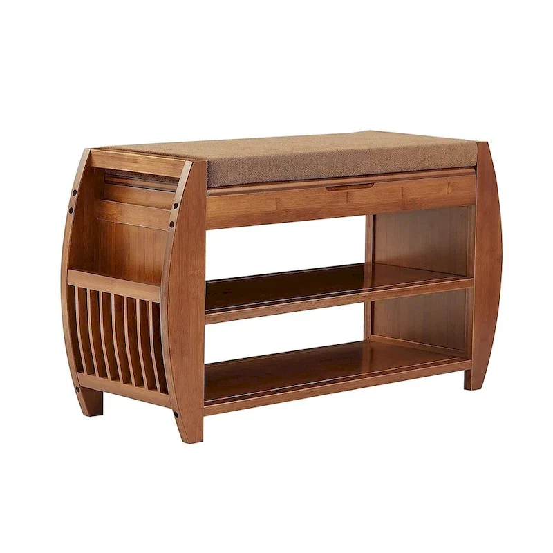 Bamboo Shoe Storage Bench with Seat Cushion