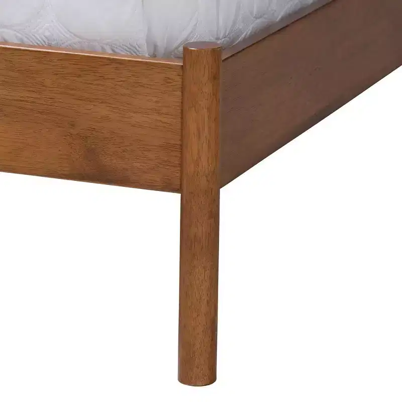 Queen Size Boucle Fabric and Wood Platform Bed Light Gray/Walnut Brown