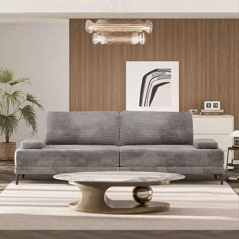 ATJafurn Sectional Sofa Couch 116 Inch Oversized Grey Corduroy 4 Seater Modern Modular Armless Sleeper with Removable Pillows For Living Room