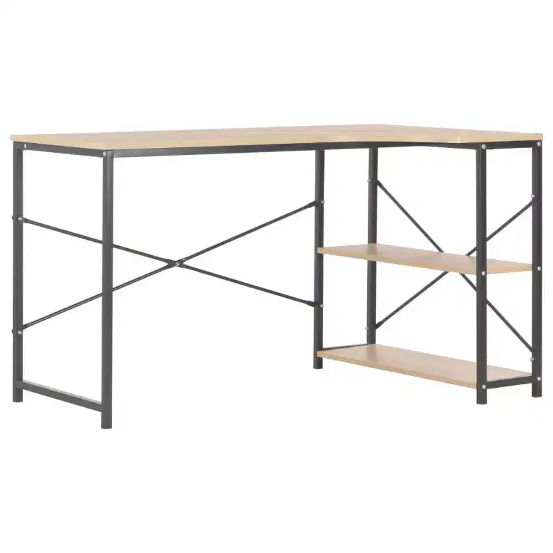 vidaXL Computer Desk Black and Oak Engineered Wood and Powder-Coated Metal