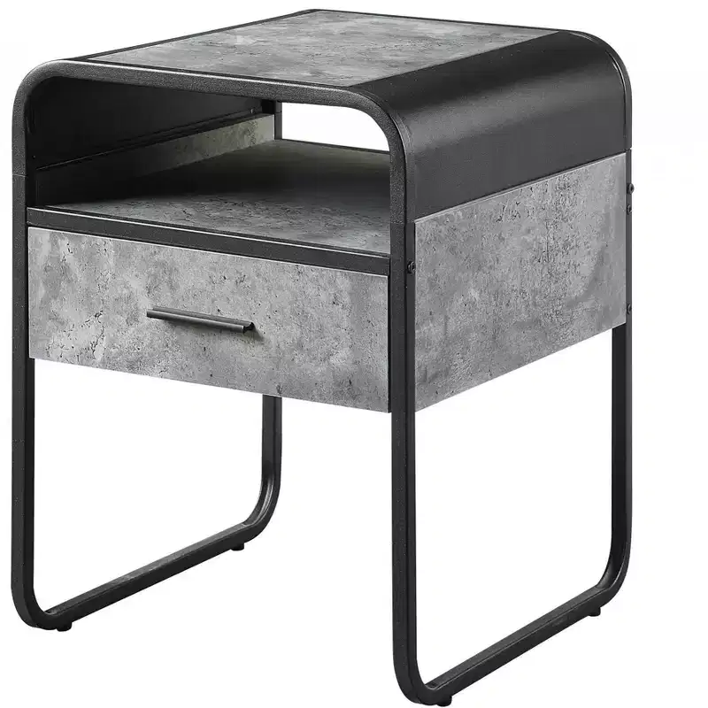HomeRoots 22 Black And Gray Wood And Metal Square End Table With Drawer And Shelf