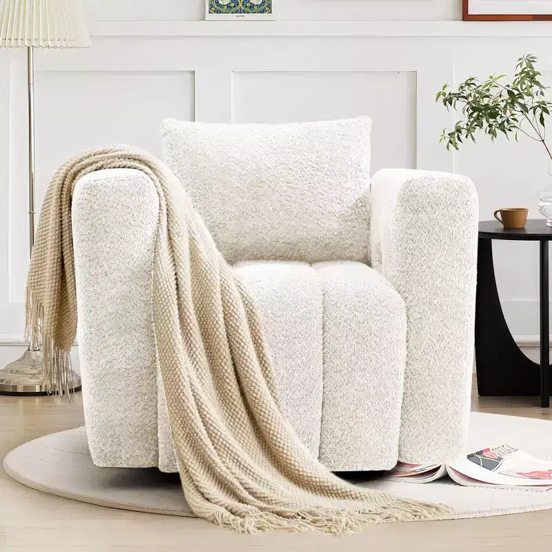 Hyleory Wooden Frame Swivel Chair with Soft Fabric Upholstery, 360 Rotation, Comfortable Ergonomic Design for Living Room and Office Seating