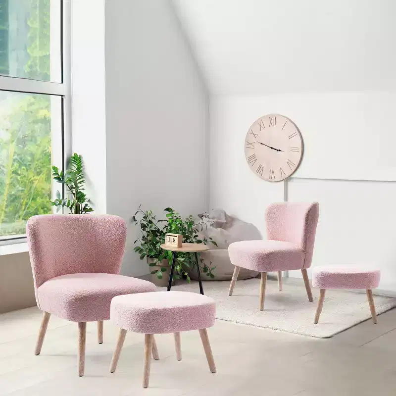 WestinTrends 4 Piece Upholstered Boucle Accent Chair and Ottoman Sets, Dusty Peach