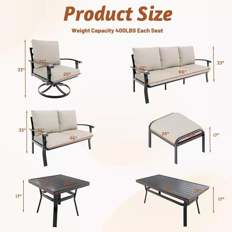 EROMMY 9 PCS Outdoor Metal Conversation Set For 10 Person