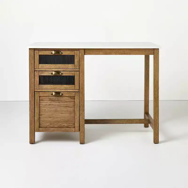 48 Reeded Glass & Wood Kitchen Island with Seating Nook - Hearth & Hand with Magnolia