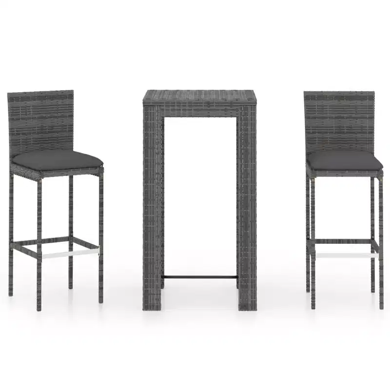 vidaXL Garden Bar Set Grey PE rattan, powder-coated steel, polyester
