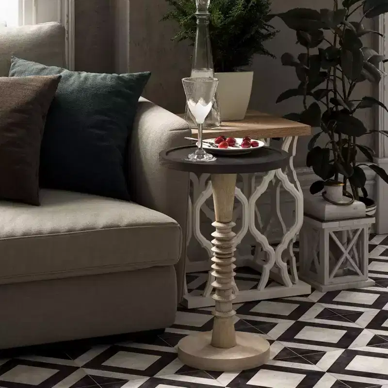 Pedestal Tray Top End Table for Drinks, Lamps or Plants, Black