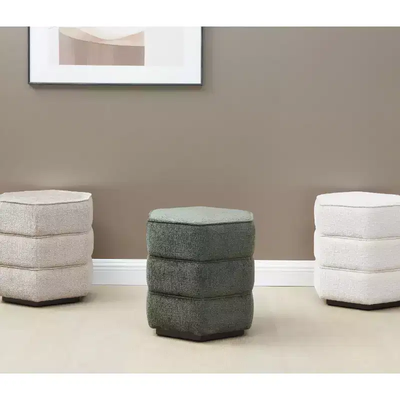 Rosaria Chenille Hexagon Ottoman — Wood Frame, Polyester, Polyurethane Foam