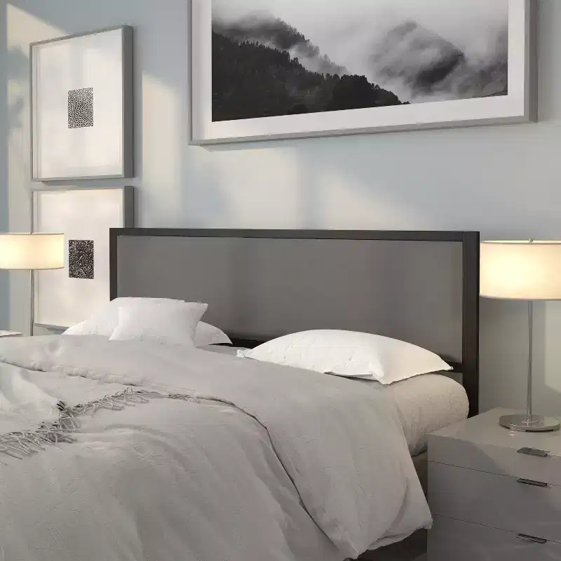 Emma and Oliver Metal Headboard - Fabric Upholstery Fits Standard Bed Frames