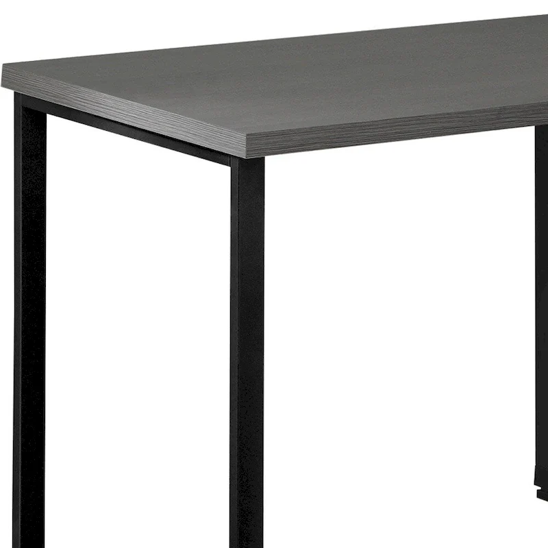 Grey Wood L-Shaped Computer Desk with Drawers and Metal Pedestal Base