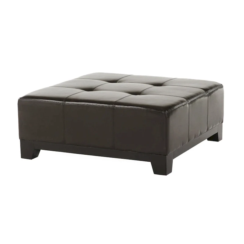 Espresso Bonded Leather Square Ottoman