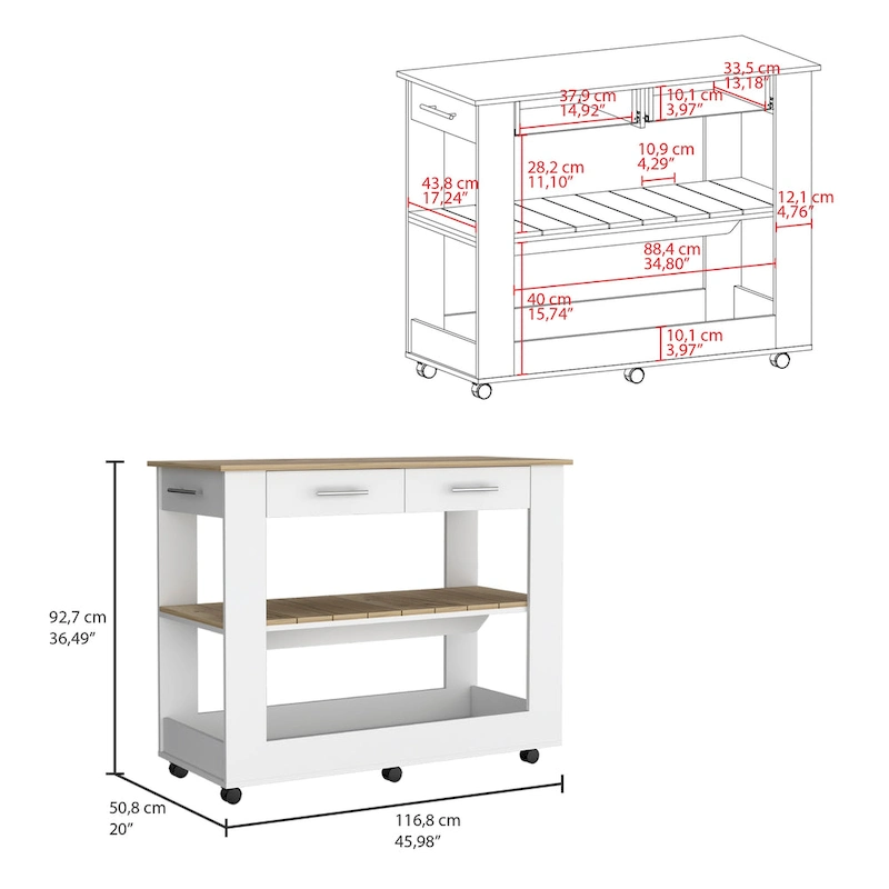 TUHOME Cala Kitchen Island 46 Kitchen Island with 2 Drawers