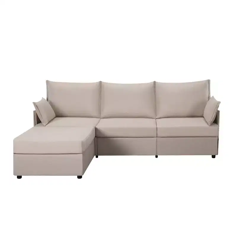 93.7 Contemporary Linen-Like Sectional - Convertible Ottoman & Ergonomic Living Room Seating Solution