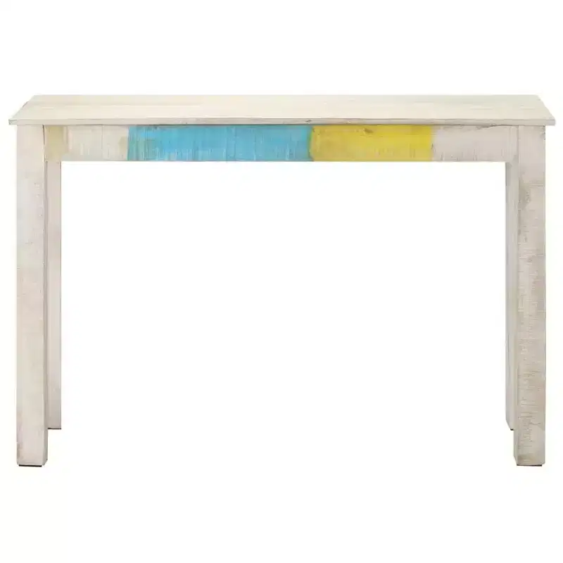 White Rustic Console Table, Mango Wood, Multicolor Accent, 1-Person Assembly