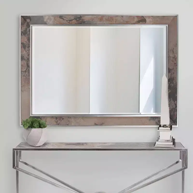 Howard Elliott 40"x30" Rectangular Wall Mirror: Chevron Wood Frame, No Assembly, Wall Mount, Modern Decor