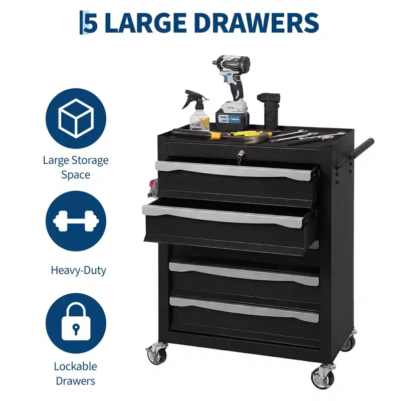 Large Capacity 7-Drawer Rolling Tool Chest  Heavy Duty Storage Cabinet with Keyed Lock, Drawer Liners, Link Buckle, and Smooth Wheels