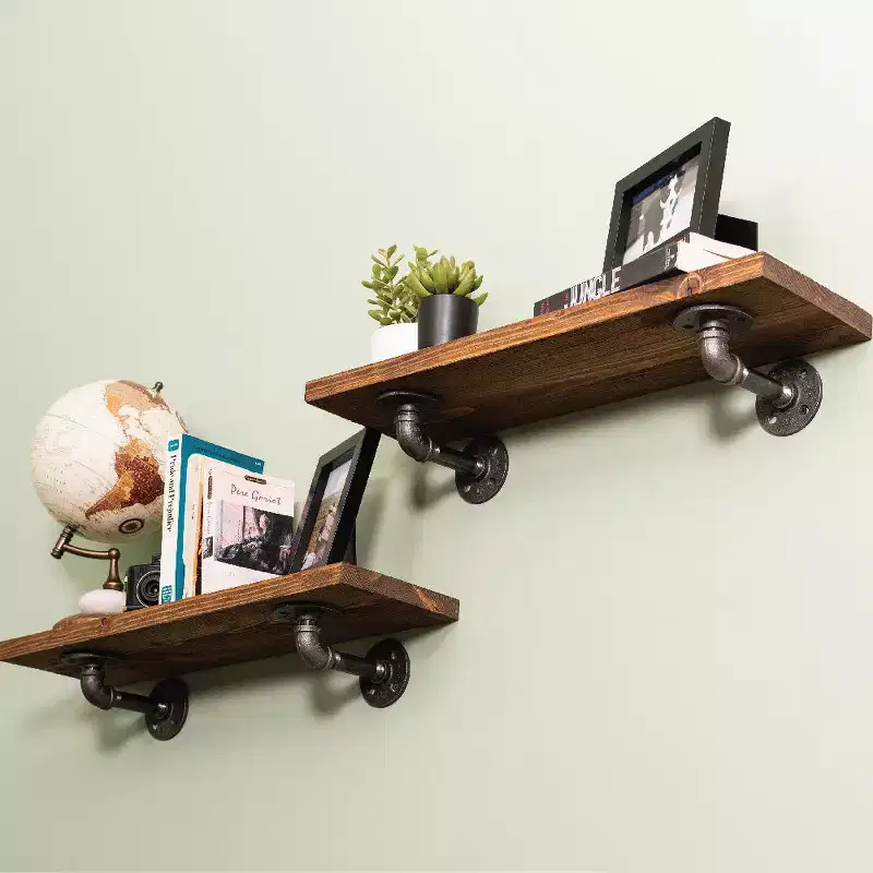 RESTORE Autumn Brown 24 in. Shelves with L-Shaped Brackets by Pipe Decor