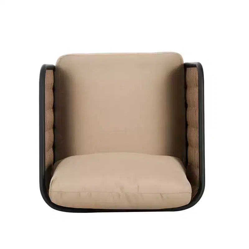 Christopher Knight Home Bonita Patio Rustic Iron and Rattan Club Chair with Cushions, Beige