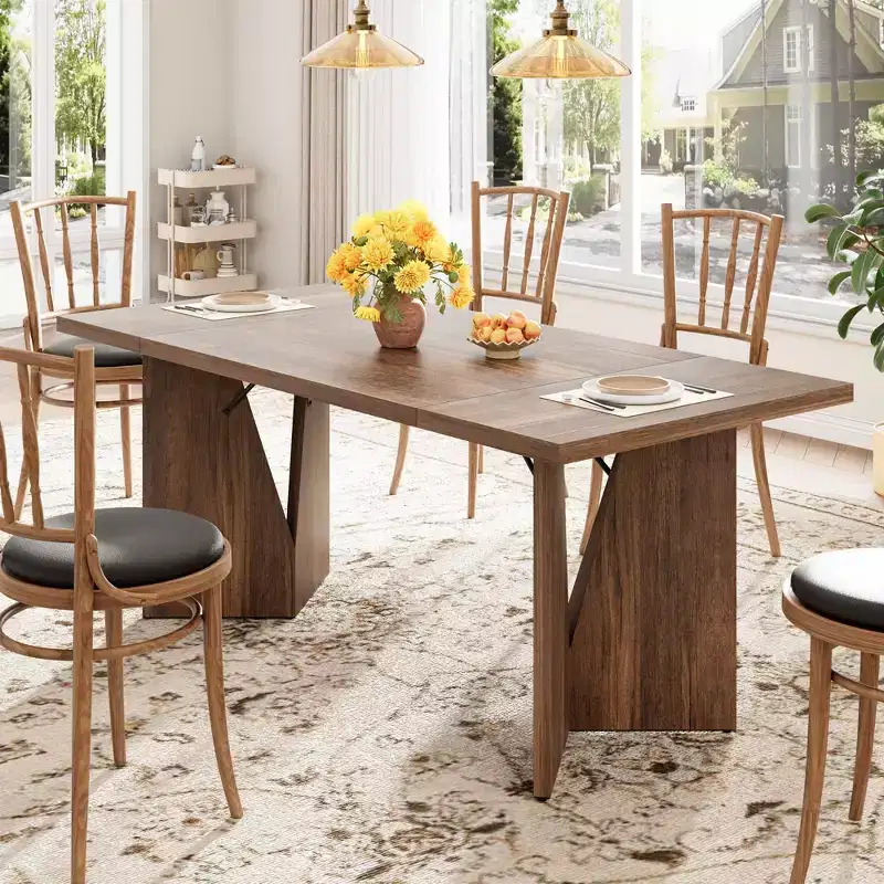 71 Inch Rectangular Dining Table for 6, Rustic Tall Kitchen Table with Large Tabletop, Long Wooden Table with Heavy Duty Legs, Walnut