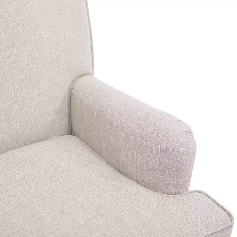 Polibi Linen-Blend Armchair with Rolled Arms & Turned Solid Wood Legs