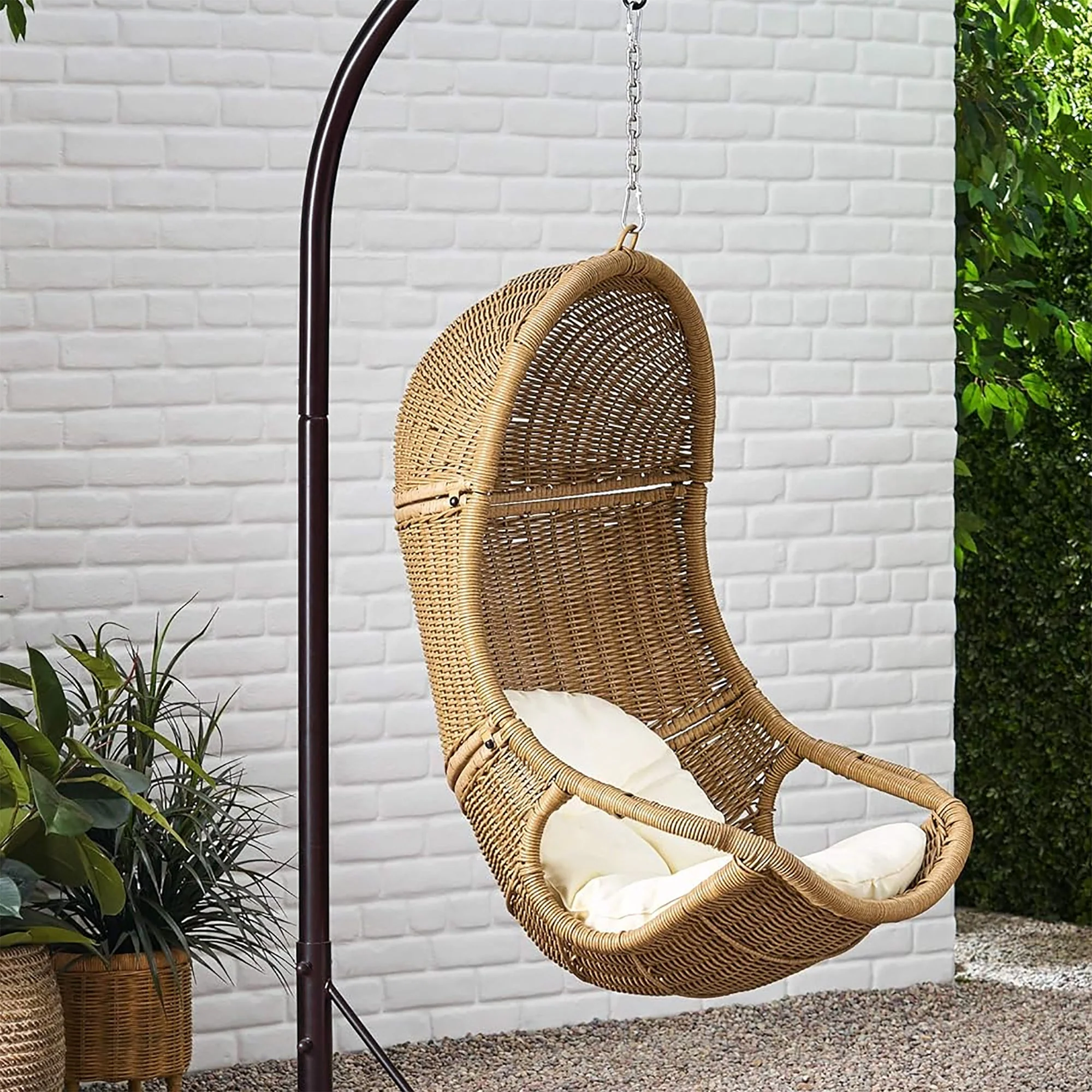 Outdoor Hanging Basket Swing Chair with Cushion