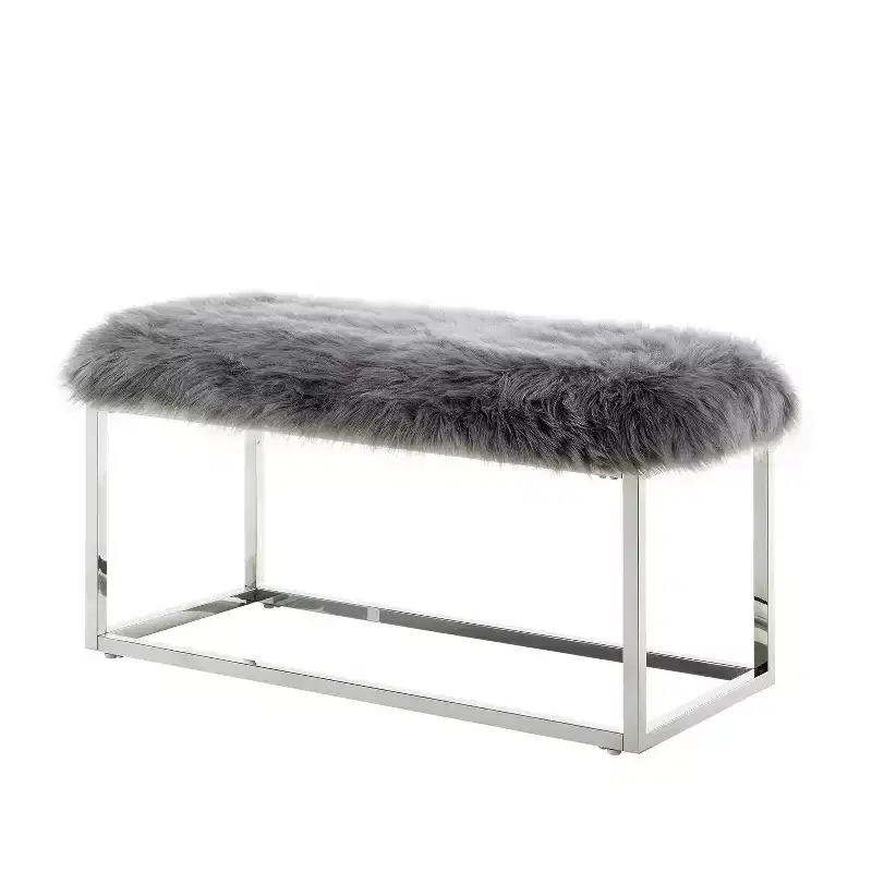 Inspired Home Monet Lux Fur Chrome Metal Frame Bench