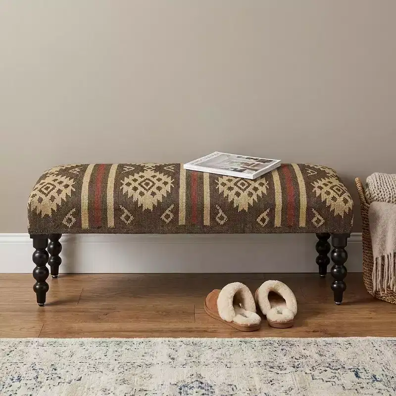 HomeRoots 48 Brown Upholstered Wool Southwest Distressed Bench
